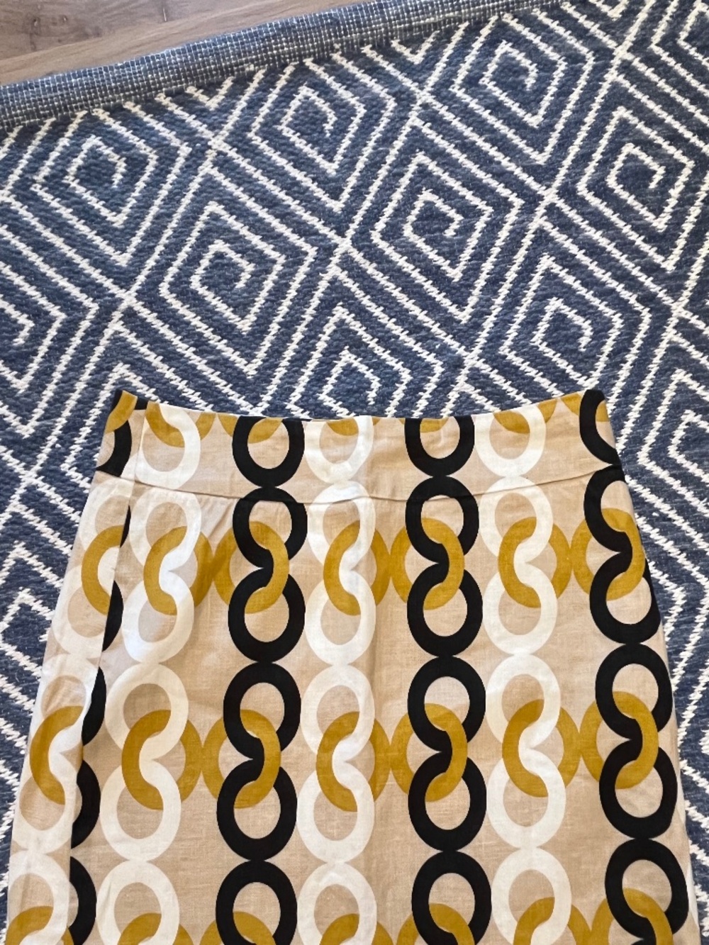 Vintage y2k J Crew Linen Mini Skirt Mod Chain Print, Fully Lined